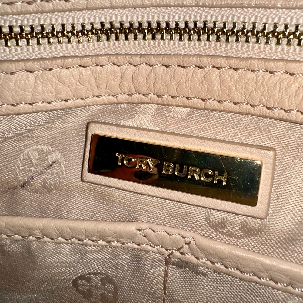 Tory Burch Pink Pebbled Leather Satchel with Gold Logo - Picture 10 of 16